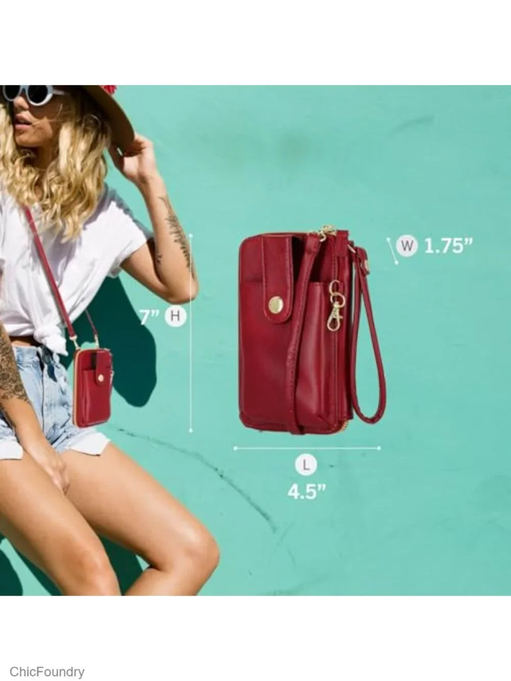 Vegan Leather RFID Crossbody Wallet with Phone Holder, Removable Strap